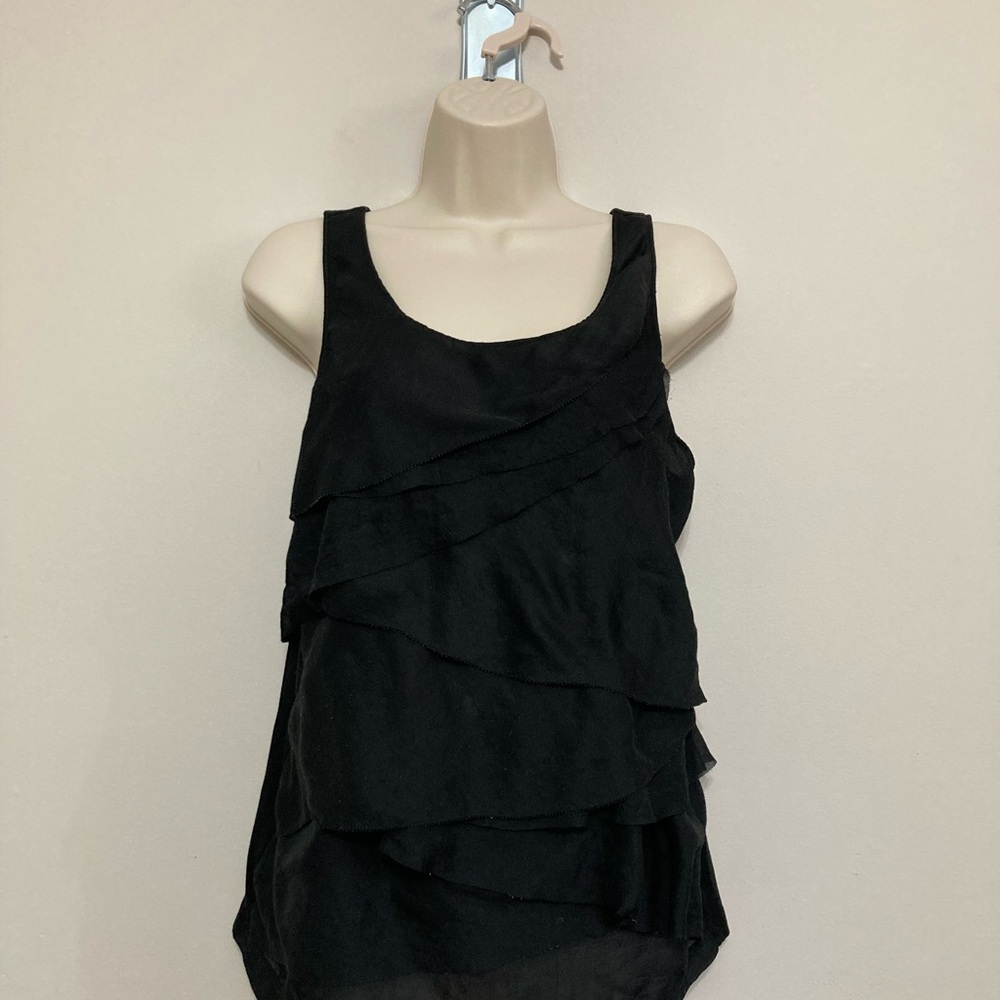Ann Taylor LOFT Black Ruffle Tank Top, Size M, Sleeveless, Cotton Body